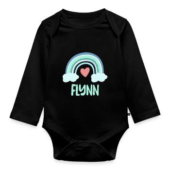 Flynn Name Rainbow Baby - Organic Longsleeve Baby Bodysuit - black - Front