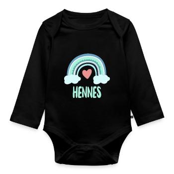 Henne's Name Rainbow Baby - Organic Longsleeve Baby Bodysuit - black - Front