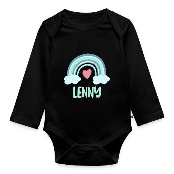 Lenny Name Regenbogen Baby - Baby Bio-Langarm-Body - Schwarz - Vorne