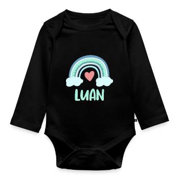 Luan Name Regenbogen Baby - Baby Bio-Langarm-Body - Schwarz - Vorne