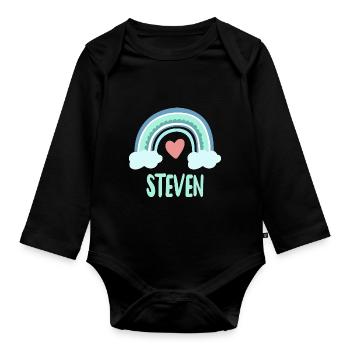 Steven Name Rainbow Baby - Organic Longsleeve Baby Bodysuit - black - Front