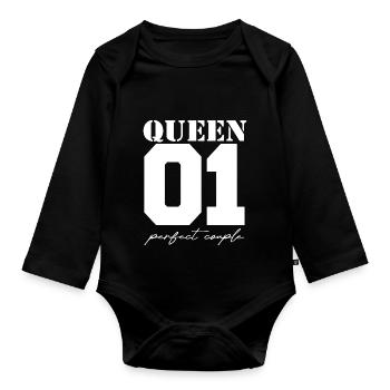 King and Queen Queen couple white - Organic Longsleeve Baby Bodysuit - black - Front