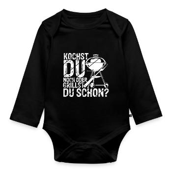 Kochst Du Noch Oder Grillst Du Schon? Grillzange F - Baby Bio-Langarm-Body - Schwarz - Vorne