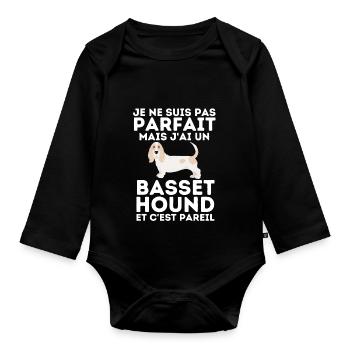 basset hound 3 - Body Bébé bio manches longues - noir - Devant