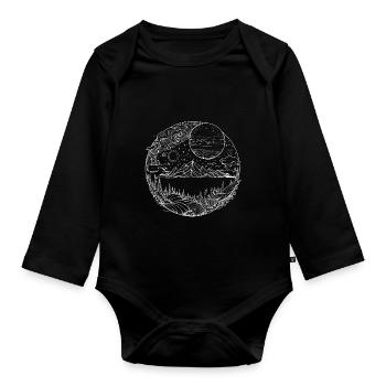 Psychedelic landscape as fine line graphics - Organic Longsleeve Baby Bodysuit - black - Front