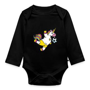Fußball Einhorn Mädchen - Baby Bio-Langarm-Body - Schwarz - Vorne