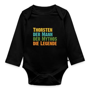Thorsten der Mythos die Legende Vorname Thorsten - Baby Bio-Langarm-Body - Schwarz - Vorne