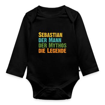Sebastian der Mythos die Legende Vorname Sebastian - Baby Bio-Langarm-Body - Schwarz - Vorne