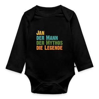 Jan der Mythos die Legende Vorname Jan - Baby Bio-Langarm-Body - Schwarz - Vorne