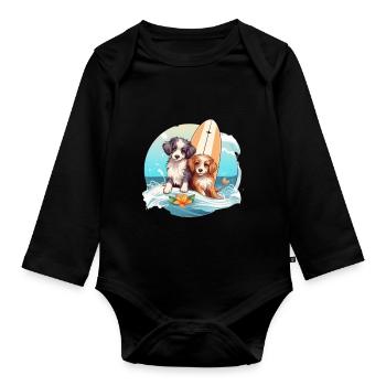 Two surfing dogs - Organic Longsleeve Baby Bodysuit - black - Front