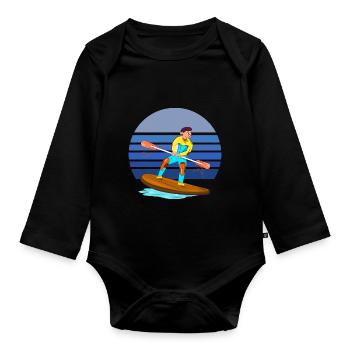 Paddleboarding Blue Retro - Organic Longsleeve Baby Bodysuit - black - Front
