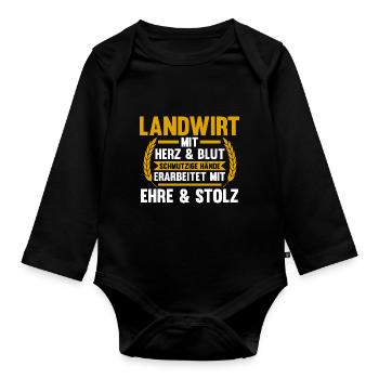 Landwirtschaft Bauer Landwirt - Baby Bio-Langarm-Body - Schwarz - Vorne