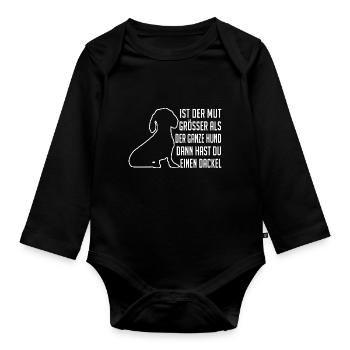 Mutiger Dackel Dackelsilhouette und Spruch - Baby Bio-Langarm-Body - Schwarz - Vorne
