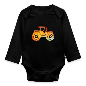 tracteur - Body Bébé bio manches longues - noir - Devant