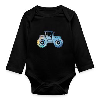 tracteur - Body Bébé bio manches longues - noir - Devant