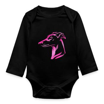 Greyhound Whippet, Dog Head, Drawing Pink - Organic Longsleeve Baby Bodysuit - black - Front