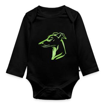 Greyhound Whippet, Dog Head, Drawing Green - Organic Longsleeve Baby Bodysuit - black - Front