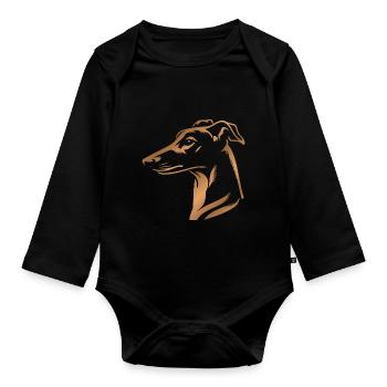 Greyhound whippet, dog head, drawing bronze - Organic Longsleeve Baby Bodysuit - black - Front