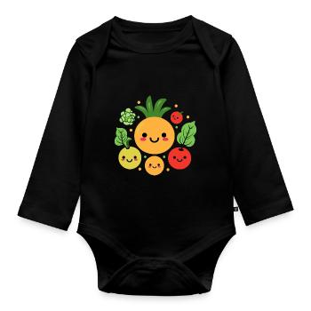 Humour petit légumes vegan - Body Bébé bio manches longues - noir - Devant