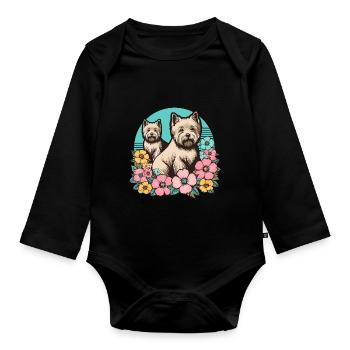 Cairn Terrier Retro Pastell Blumen - Baby Bio-Langarm-Body - Schwarz - Vorne