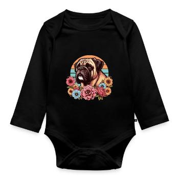 Bullmastiff Retro Pastell Blumen - Baby Bio-Langarm-Body - Schwarz - Vorne