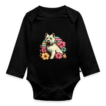 Cairn Terrier Retro Pastell Blumen - Baby Bio-Langarm-Body - Schwarz - Vorne