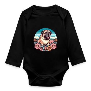 Bullmastiff Retro Pastell Blumen - Baby Bio-Langarm-Body - Schwarz - Vorne