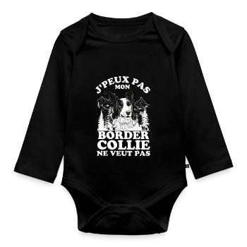 Je peux pas mon chien border collie veut pas - Body Bébé bio manches longues - noir - Devant