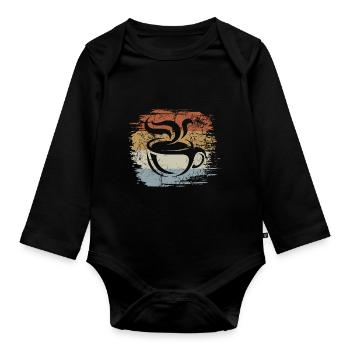 Kaffee - Vintage - Kaffeetasse - Retro - Baby Bio-Langarm-Body - Schwarz - Vorne