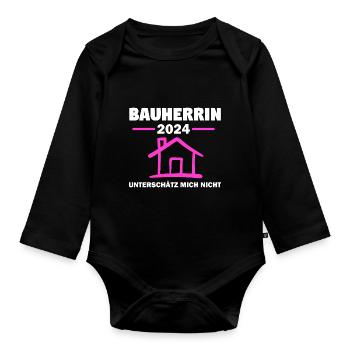 Bauherrin 2024 Hausbau Bauleiterin Geschenk - Baby Bio-Langarm-Body - Schwarz - Vorne