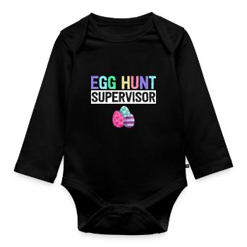 Eiersuche Supervisor Eierjagd Party Mama Papa - Baby Bio-Langarm-Body - Schwarz - Vorne