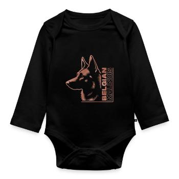 Malinois, dog head, drawing portrait rose gold - Organic Longsleeve Baby Bodysuit - black - Front