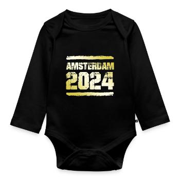 Amsterdam 2024 Gold - Organic Longsleeve Baby Bodysuit - black - Front