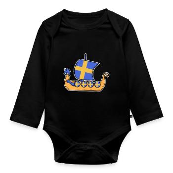 Schweden Schwedisch Wikinger Wiking - Baby Bio-Langarm-Body - Schwarz - Vorne