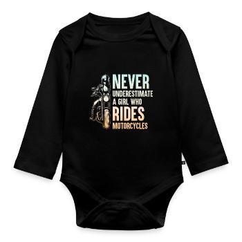 Unterschätze niemals ein Mädchen, das Motorräder fährt B - Baby Bio-Langarm-Body - Schwarz - Vorne