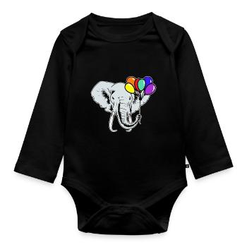 Elefanten Elefant Luftballons Regenbogen LGBT - Baby Bio-Langarm-Body - Schwarz - Vorne