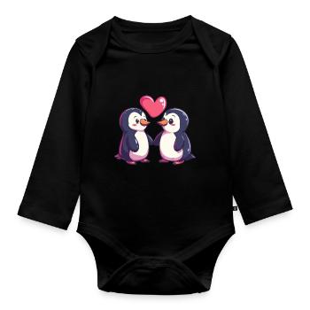 Pingouin Couple Amour Saint-Valentin - Body Bébé bio manches longues - noir - Devant