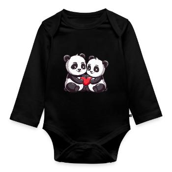 Panda Paar Liebe Valentinstag - Baby Bio-Langarm-Body - Schwarz - Vorne