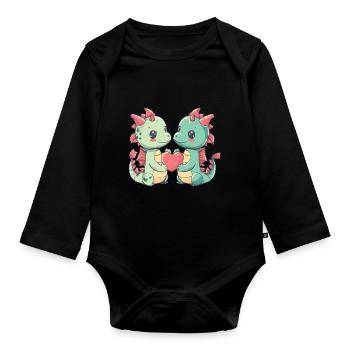 Drache Paar Liebe Valentinstag - Baby Bio-Langarm-Body - Schwarz - Vorne