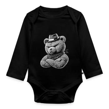 Teddy bear - Organic Longsleeve Baby Bodysuit - black - Front
