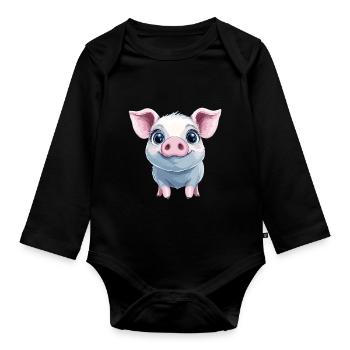 Cochon rose heureux - Body Bébé bio manches longues - noir - Devant