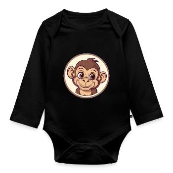 Cheerful monkey with a smile - Organic Longsleeve Baby Bodysuit - black - Front