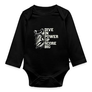 Tauchen Sie ein in Power Up Score Großer Handball Sportler - Baby Bio-Langarm-Body - Schwarz - Vorne