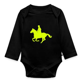 galloping horse - Organic Longsleeve Baby Bodysuit - black - Front