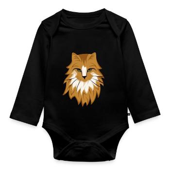 Braune Katze - Baby Bio-Langarm-Body - Schwarz - Vorne