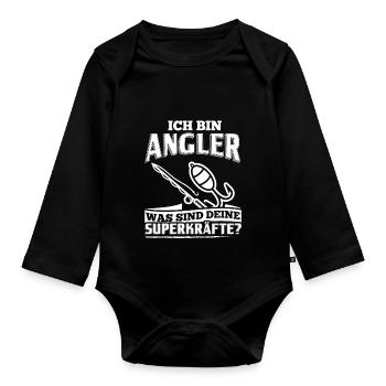 Lustiges Angel Angler Shirt Ich Bin Angler - Baby Bio-Langarm-Body - Schwarz - Vorne