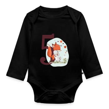 Birthday Number 5 Fox and Rabbit Birthday Shirt - Organic Longsleeve Baby Bodysuit - black - Front