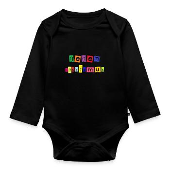 gegen Rassismus in bunt schwarz - Baby Bio-Langarm-Body - Schwarz - Vorne
