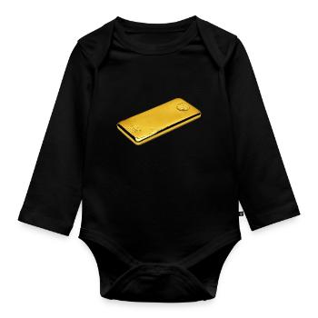 gold - Organic Longsleeve Baby Bodysuit - black - Front