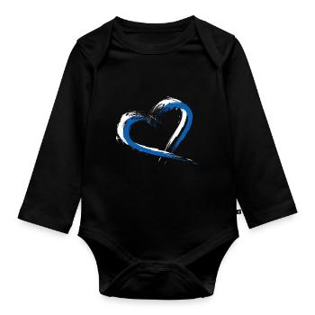 Heart flag Greece flag colors holiday - Organic Longsleeve Baby Bodysuit - black - Front
